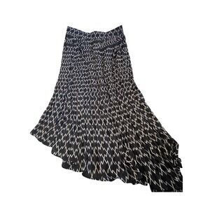 Black White Geometric Zigzag Pleated Asymmetrical Handkerchief Hem Midi Skirt